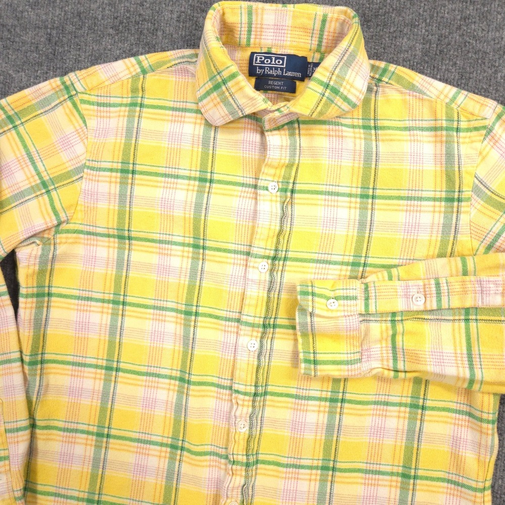 Vintage Polo Ralph Lauren Flannel Mens M Yellow Multi Plaid Regent Custom Fit